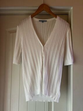 ANTONIO MELANI White Openwork V-Neck Button-Front Cardigan